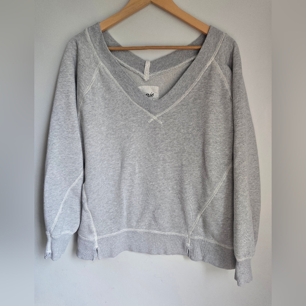 AERIE Gray V-Neck Cotton Blend Sweater